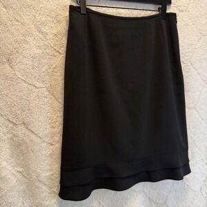 Womens Size 10 Black Micro Dot Pencil Skirt Ruffle Flounce Hem Knee Length